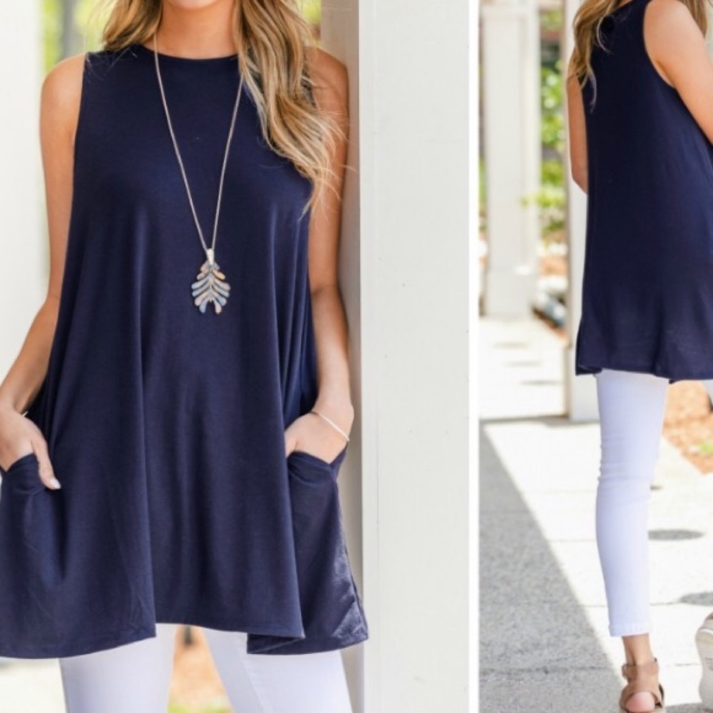 Zenana Navy sleeveless Tunic